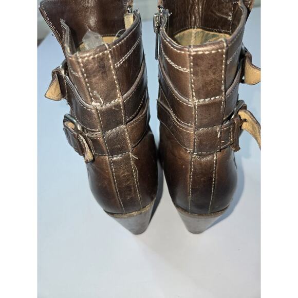 Frye 8 B Woman's 4015 Boots Brown Leather 3" Stacked Heels Ankle - Picture 5 of 16